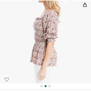 Max Studio Peplum Smocked Puff Sleeve Off Shoulder  Blouse Top  Size M